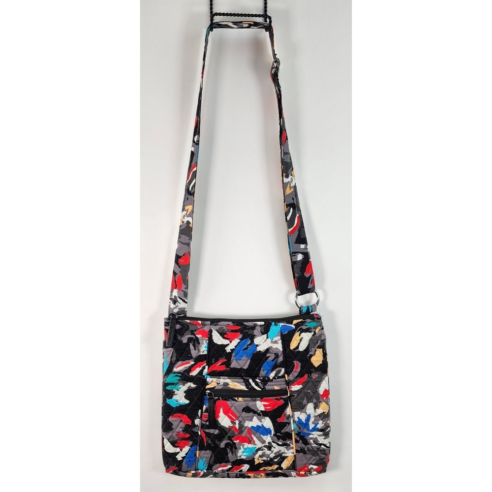 Vera Bradley Splash Floral Double Zip Hipster Crossbody Bag Shoulder Purse Black